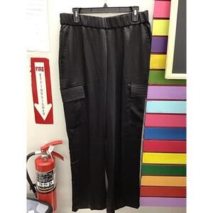 Sebastian grey wide leg silky crop pants w pockets size large new HSN